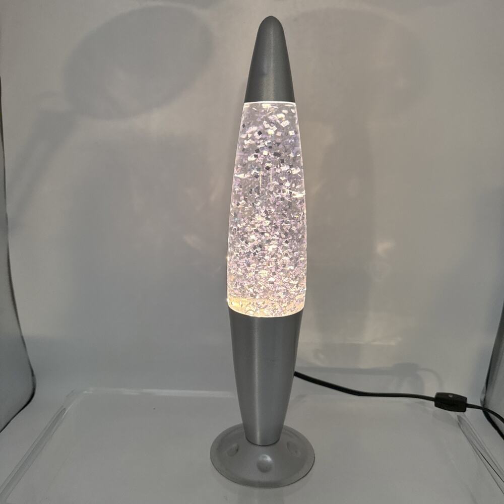 Vintage 16” Y2K Lite F/X Silver/Blue Glitter Lava Lamp Rocket Motion Light 46610